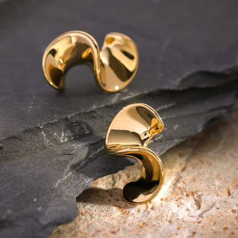 Spiral S-Shaped Wave Stud Earrings 18K Gold Plated Titanium Steel Minimalist Geometric Fashion Jewelry For Women
