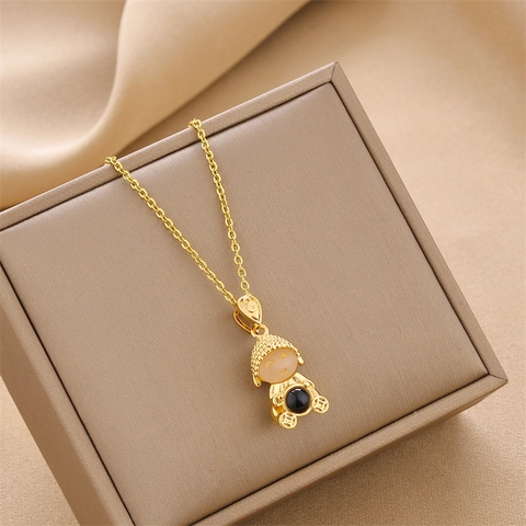 Luxury Titanium Steel Little Buddha Pendant Necklace For Women Gold Plated Zirconia Heart Sutra Projection Jewelry Gift