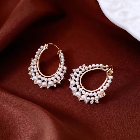 Französische Vintage Legierung Creolen Mit Künstlichen Künstliche Perlen Und Strass Für Frauen Elegante Vielseitige Schmuck Accessoires