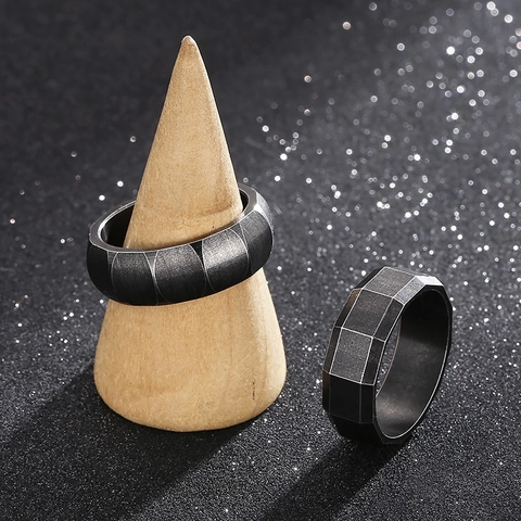 Anello Geometrico Sfaccettato Acciaio Inossidabile Opaco Spazzolato Gioielli Stile Punk Per Uomini