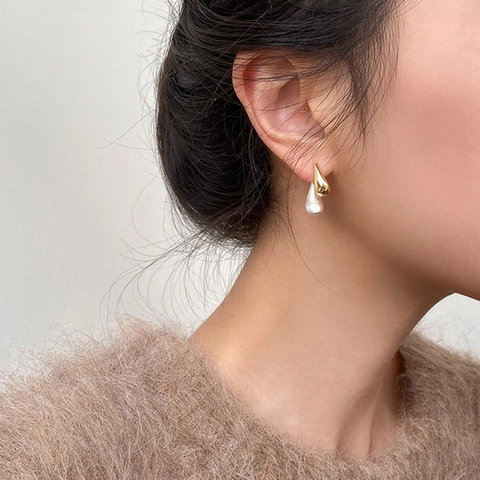 Two-Tone Teardrop Stud Earrings Copper With 925 Sterling Silver Post Gold Silver Plated Minimalist Simple Design Jewelry For Women