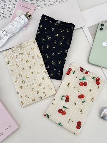 Custodia Per Cellulare Con Stampa Floreale Ciliegia Piccola Borsa In Tessuto Chiffon Pieghettato Con Chiusura A Bottone Per Donna