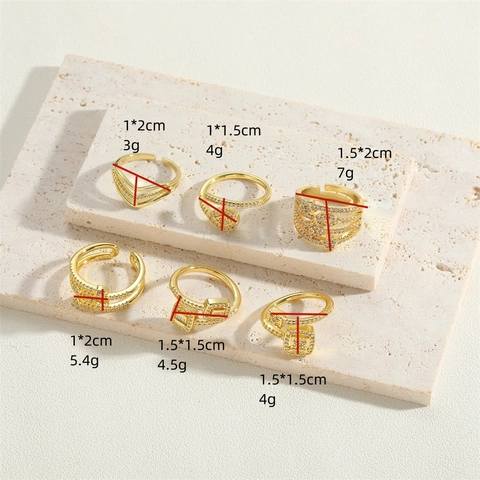 Luxury 14K Gold Plated Copper Open Adjustable Ring For Women Elegant Zirconia Pentagram Star Square Triangle Finger Ring Fashion Jewelry