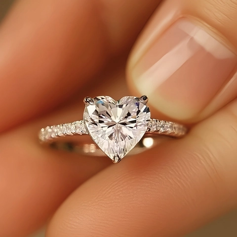 Heart Shaped Luxury Ring 925 Sterling Silver With Cubic Zirconia Pave Band Elegant Jewelry For Women Engagement Proposal