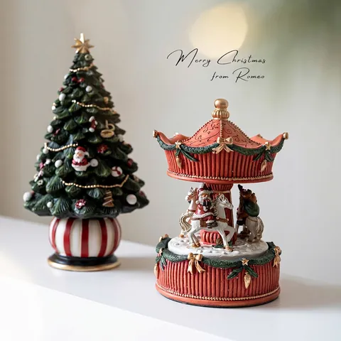 Ornamento Musicale Di Natale Resina Giostra Rotante Albero Di Natale Decorazione Da Scrivania Regalo Dipinto A Mano Vintage