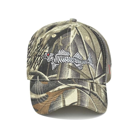 Baseball Cap Cotton 3D Fish Bone Embroidery Camouflage Outdoor Fishing Hiking Adjustable Sun Hat For Men Women