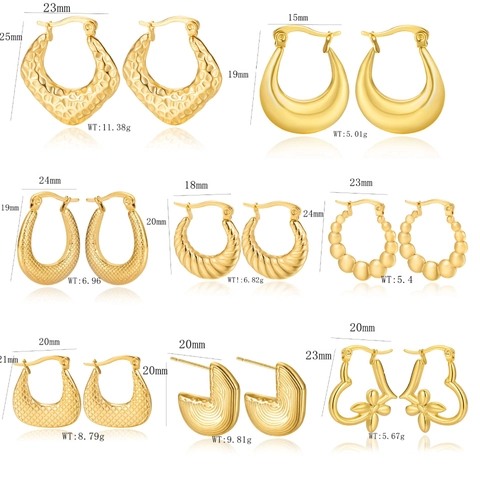 Stainless Steel Gold Plated Earrings For Women Geometric Hammered Spiral Texture Minimalist Fashion Ins Style Jewelry