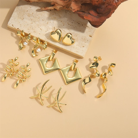 Pendientes De Cobre De Moda Con Perlas Artificiales Artificiales Corazón Mariposa Geométrico Joyería De Moda Vintage Para Mujeres