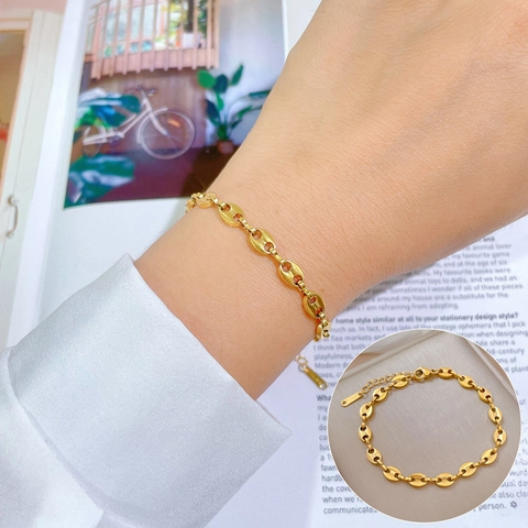 Pulsera De Cadena De Grano De Café Nariz De Cerdo De Acero Inoxidable Chapado En Oro Joyería Minimalista Retro Francesa