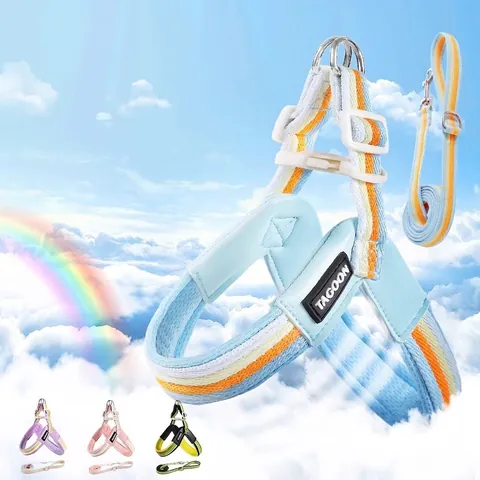 Hundebrustgeschirr Atmungsaktives Mesh Regenbogenstreifen V-Ausschnitt Verstellbar PU-Leder Polyester Für Kleine Mittelgroße Hunde Katzen