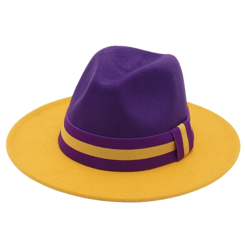 Cappello Fedora Bicolore Tesa Larga Stile Feltro Di Lana Retro Jazz Cappello Con Nastro Colore A Contrasto Uomini Donne