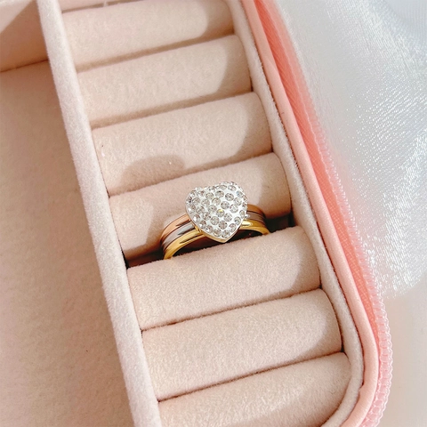 Herzringe Für Damen Edelstahl Dreifarbig Verflochten Mit Pavé-Strass Elegant Minimalistisch Luxus Schmuck