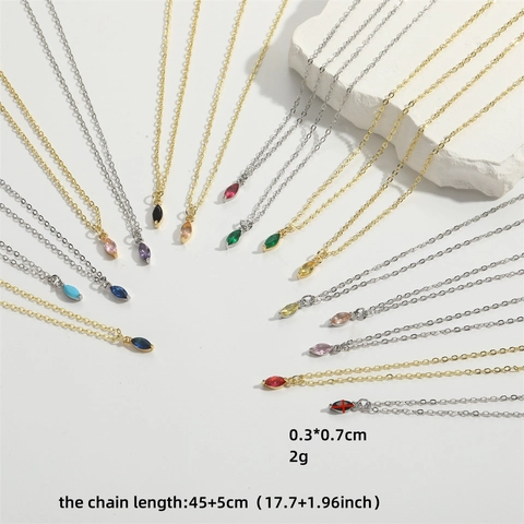 Collier Pendentif en Zirconia Marquise en Cuivre Minimaliste Bijoux de Chaîne de Clavicule de Forme Elliptique Colorée pour Cadeau Femme