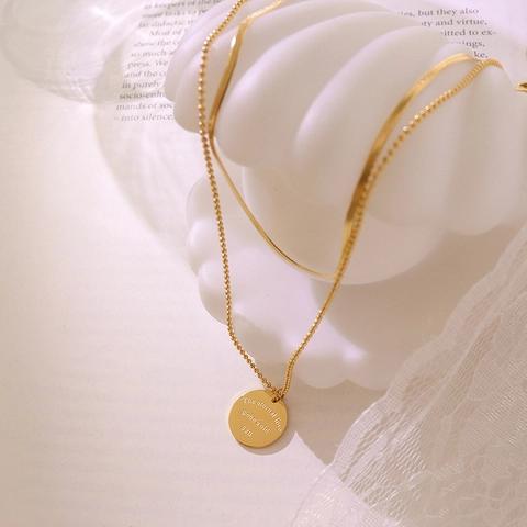 Lagenhalskette Edelstahl 18K Vergoldet Runder Anhänger Gravur Eternal Love Schlangenkette Für Damen