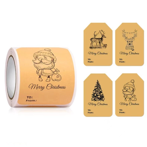 Etiquetas De Regalo De Navidad Papel Kraft Autoadhesivo Merry Christmas Pegatinas Para Decoración De Empaques Festivos