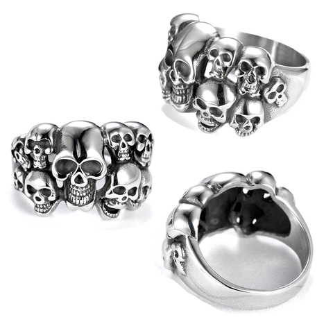 Anillo De Calavera De Acero Inoxidable Para Hombre Múltiples Calaveras Punk Gótico Biker Retro
