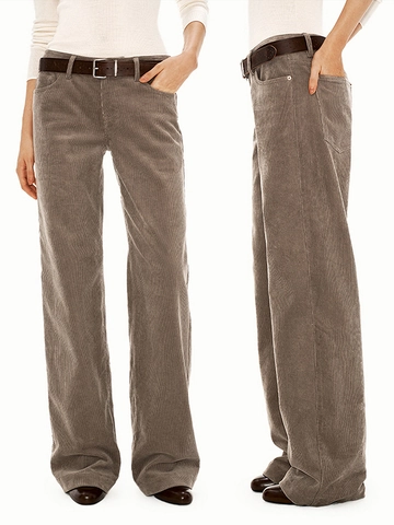 Pantalones De Pana Rectos Con Cinturón Vintage Informal Adelgazante De Cintura Media Largos Para Mujer