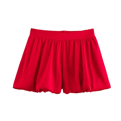 Pantaloncini A Palloncino In Raso Da Donna Lucido Pieghettato Hot Pants Dolce Carino Estate Cerniera Posteriore