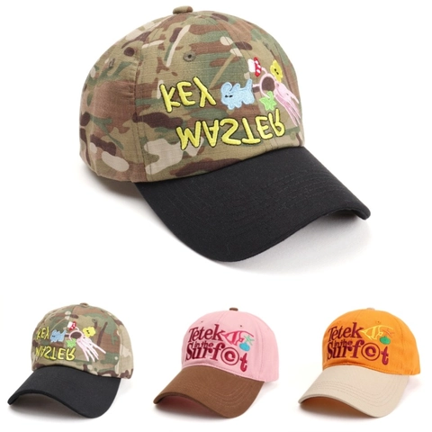 Vintage Color Block Honkbalpet Katoen Camouflage Zonnehoed Met Letterborduring Verstelbaar Casual Hip Hop Voor Dames Heren