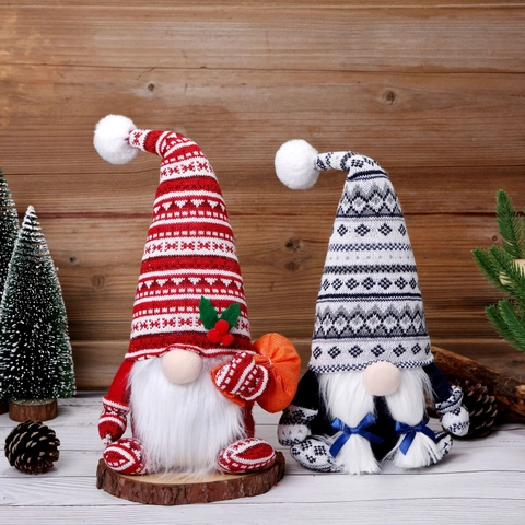 Bambola Di Peluche Gnomo Di Natale Tomte Gonk Svedese Nordico Con Cappello In Maglia Barba Bianca Slitta Sci In Legno Arredo