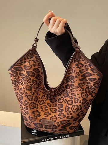 Grote Luipaardprint Tote Tas Suède PU Leer Streetwear Mode Shopping Schoudertas Voor Dames