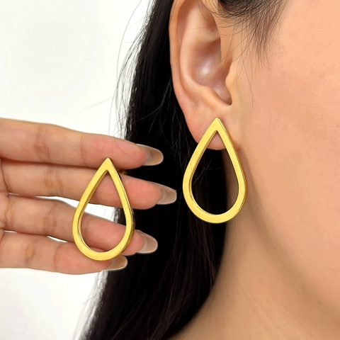 Minimalist Stainless Steel Hollow Water Drop Earrings For Women Gold Plated Geometric Irregular Hoop Stud Earrings Trendy Jewelry