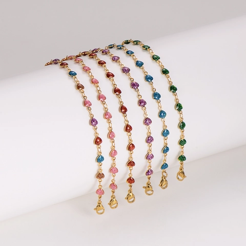 Stainless Steel Heart Bracelet 18K Gold Plated Colorful Glitter Drip Oil Adjustable Chain Jewelry For Women