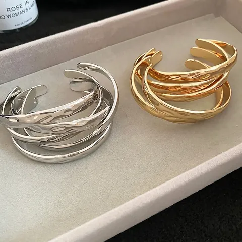 Hammered Texture Metal Bangles Alloy Open Adjustable Minimalist Geometric High Polish Fashion Jewelry For Women Daily Wear