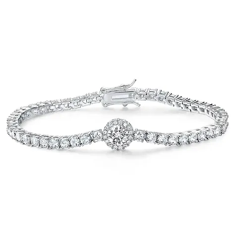 Luxury Copper Zirconia Tennis Bracelet Round Halo Center Inlaid Zirconia Electroplated Unisex Fashion Jewelry Hip Hop Bracelet