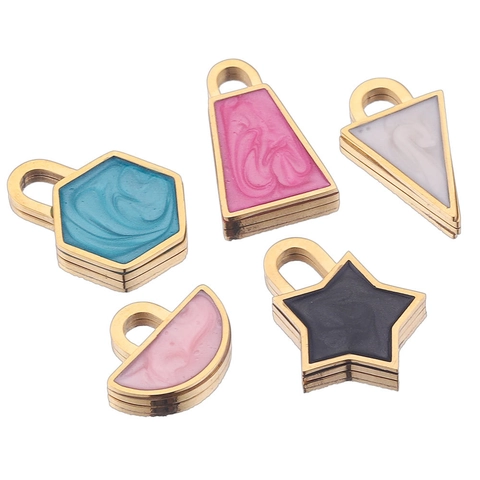 Ciondoli Geometrici In Acciaio Inossidabile Smalto Texture Marmo Placcato Oro 18K DIY Per Collane E Bracciali