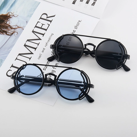 Steampunk Runde Sonnenbrille Retro Gothic Metallfeder Dekoration UV400 Schutz Cyberpunk Brille Für Damen Herren