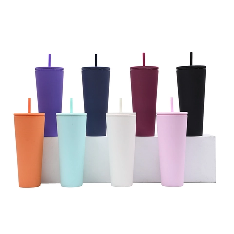 Modern Matte Double Layer AS Plastic Straw Tumbler BPA Free Reusable Drinkware Cup For Coffee Water Travel