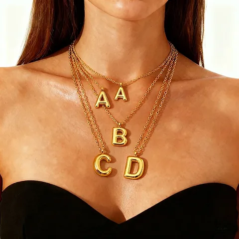 18K Gold Plated Stainless Steel Necklace 3D Balloon Initial Pendant Alphabet Jewelry For Women Girls Minimalist Fashion