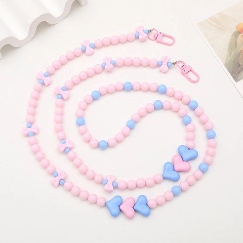 Handgemaakte Kralen Telefoonketting Crossbody Hart Strik Acryl Kralen Lanyard Strap Voor Telefoonhoesje Tas Decoratie Vrouwen