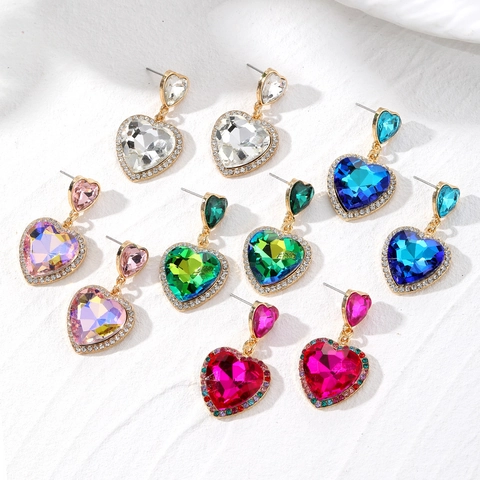 Orecchini Pendenti In Cristallo A Forma Di Cuore Vetro Colorato Strass Halo Gioielli In Lega Per Donna Moda