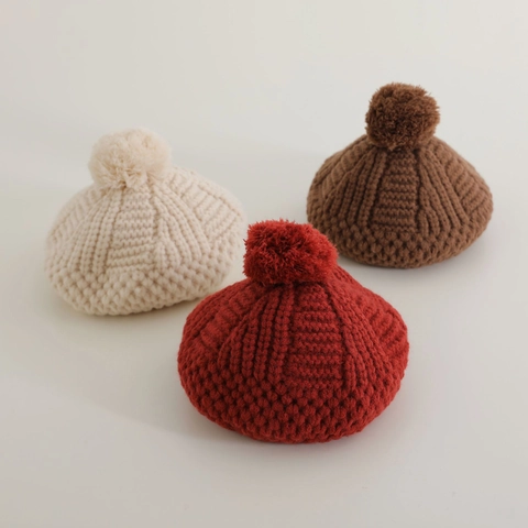 Kinderen Gebreide Baret Met Pompon Grof Acryl Warme Wintermuts Voor Peuters Meisjes Zoete Stijl