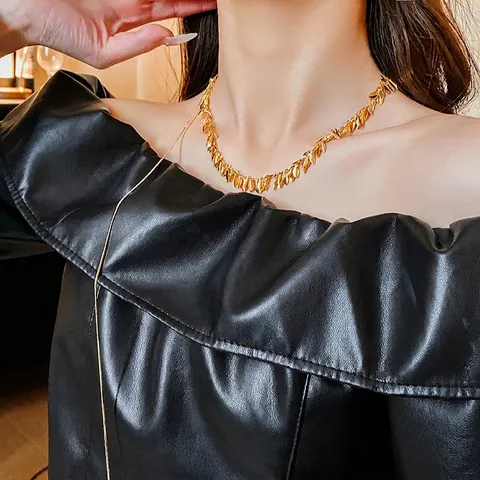 Elegante Collana Con Paillettes Di Foglie E Frange Per Donne Lega Catena Clavicola Serpente Regolabile Gioielli Di Lusso