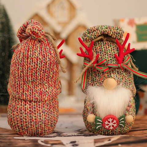 Gnome De Noël Poupée Sans Visage En Peluche Avec Bonnet Tricoté Bois De Renne Nez En Bois Décoration De Table Maison