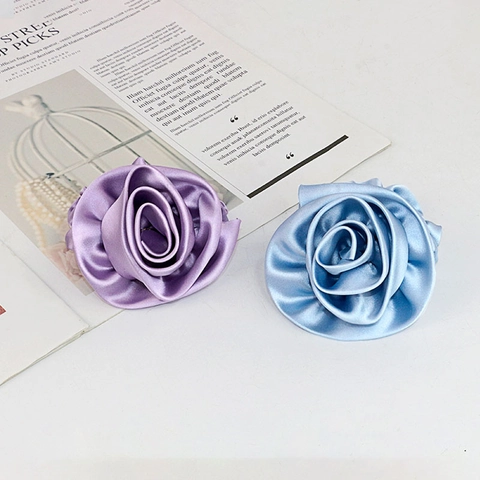 Scrunchie Con Fiore Di Rosa In Raso Texture Raso Retrò Francese Elegante Grande Elastico Floreale Per Donne Ragazze