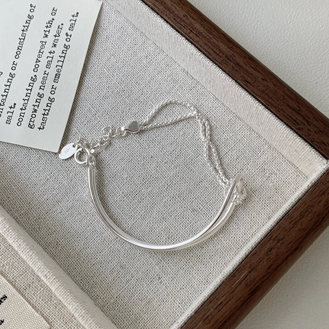 Pulsera De Plata De Ley 925 Asimétrica Barra Sólida Cadena Trenzada Nudo Geométrico Minimalista Para Mujer