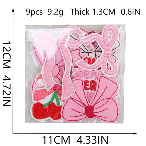 Pink Bow Cherry Embroidery Patches Iron On Sew On Polyester Fabric DIY Clothes Bag Decoration Aesthetic Trendy Slogan
