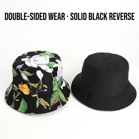Floral Print Reversible Bucket Hat Cotton Polyester Sun Protection Summer Outdoor Ethnic Style Women Sunshade