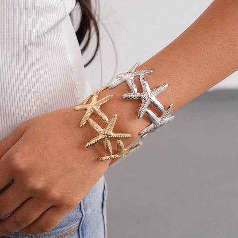 Bracciale Rigido Aperto Stella Marina Conchiglia Metallo Lega Stile Vacanza Spiaggia Estate Gioielli Per Donne