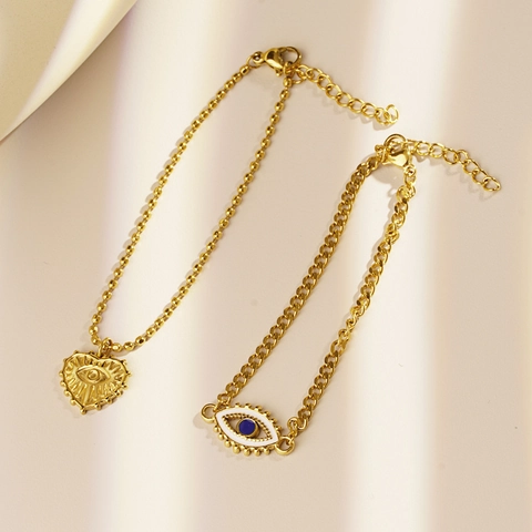 Evil Eye Herz Anhänger Armband Edelstahl Perlenkette Emaille Vintage Böhmischer Schmuck Für Frauen Verstellbar Geschenk