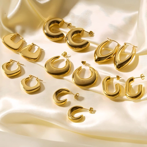 Hoop Ohrringe Edelstahl 18K Vergoldet Geometrisch C-Form Hohl Minimalistisch Mode Schmuck Für Damen