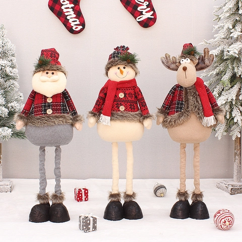 Weihnachts Plüschpuppe Weihnachtsmann Schneemann Rentier Ornament Lange Beine Teleskop Ausziehbar Plaid Stoff Kunstpelz Dekor