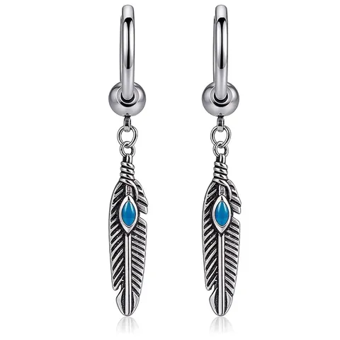 Pendiente De Aro Con Colgante De Pluma Vintage Acero Inoxidable Turquesa Estilo Indio Para Hombres Mujeres