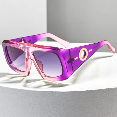 Gafas De Sol Cuadradas Grandes Protección UV400 Montura PC Decoración Aro Metálico Hip Hop Para Mujeres Hombres