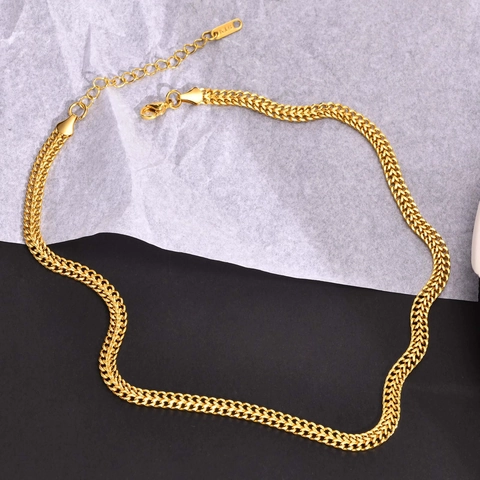 Gold Titanium Steel Franco Wheat Chain Necklace For Women Elegant Double Row Clavicle Chain Fashion Jewelry Gift