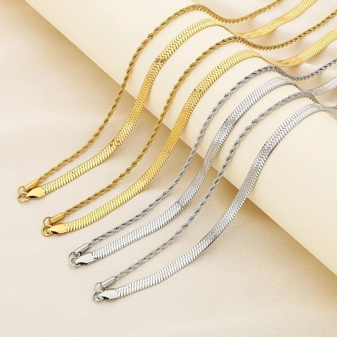 Collar De Capas Acero Inoxidable Cadena De Serpiente Plana Y Cadena De Cuerda Joyería Minimalista Mujer Chapado En Oro Pulido